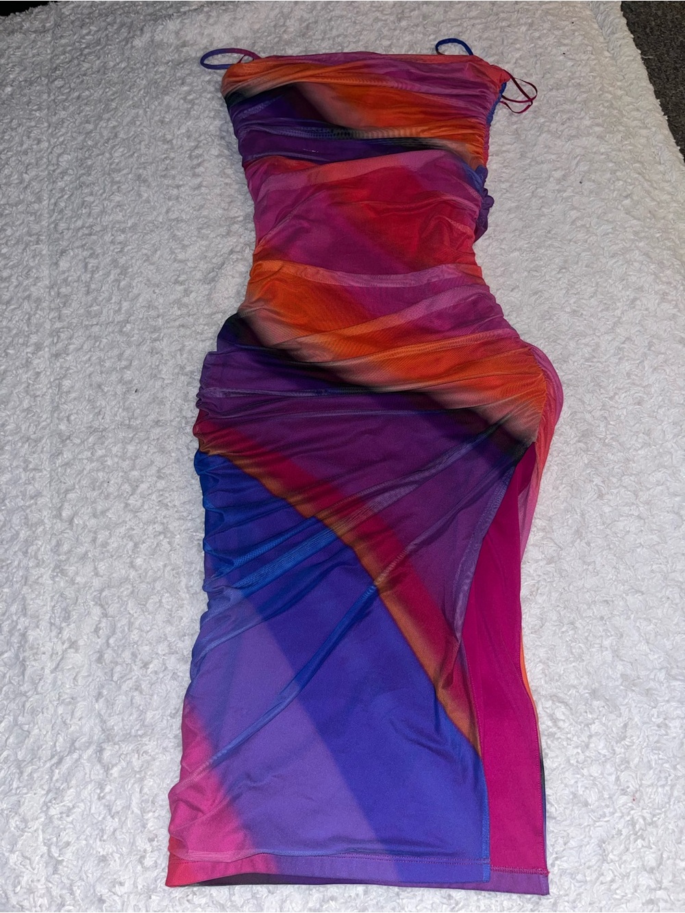 Express One-Shoulder Multicolor Bodycon Dress in Purple, Pink & Orange